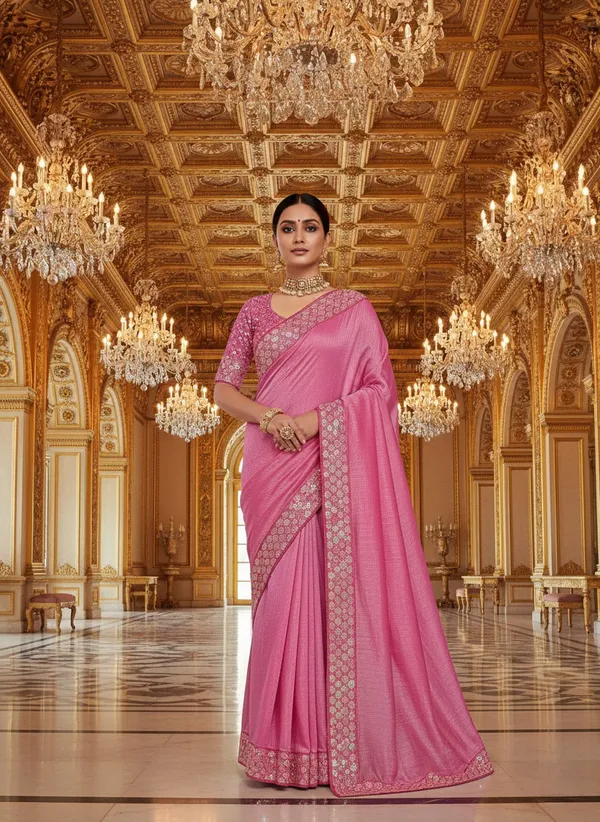 Radiant_Rani_Pink_Crunchy_Texture_Saree_With_Zari_Embroidery_Border