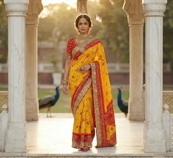 Elegant_Multicolour_bandhani_With_zari_border_saree