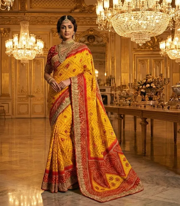 Elegant_Multicolour_bandhani_With_zari_border_saree