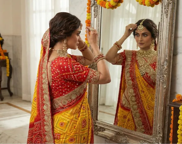 Elegant_Multicolour_bandhani_With_zari_border_saree