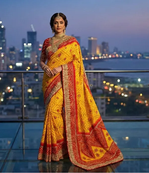 Elegant_Multicolour_bandhani_With_zari_border_saree