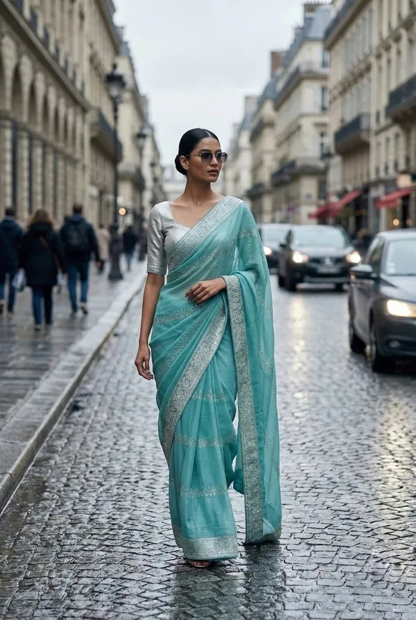 Aqua_Skyline_Crunch_Saree_with_Silver_Zari_Border