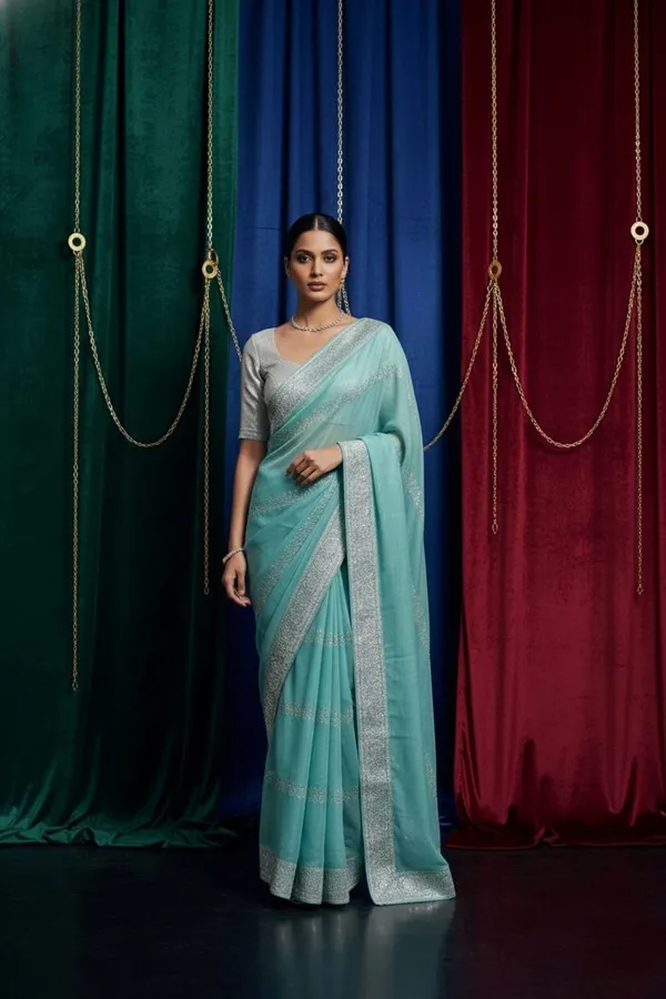 Aqua_Skyline_Crunch_Saree_with_Silver_Zari_Border
