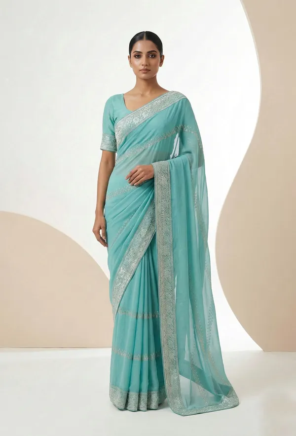 Aqua_Skyline_Crunch_Saree_with_Silver_Zari_Border