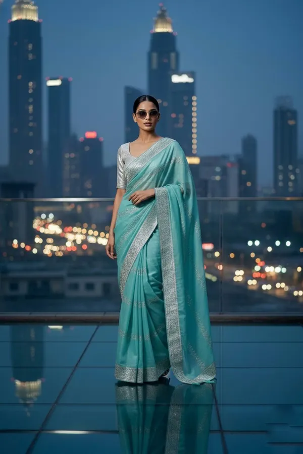 Aqua_Skyline_Crunch_Saree_with_Silver_Zari_Border