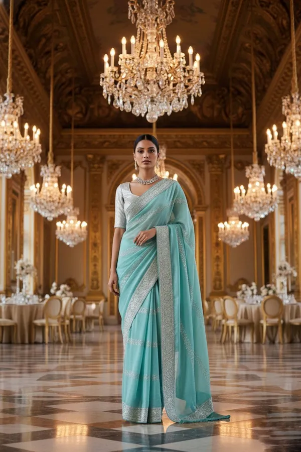 Aqua_Skyline_Crunch_Saree_with_Silver_Zari_Border