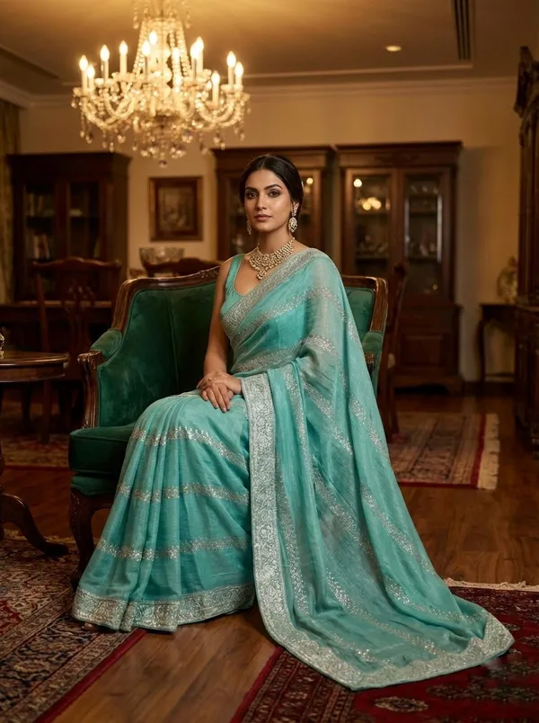 Aqua_Skyline_Crunch_Saree_with_Silver_Zari_Border