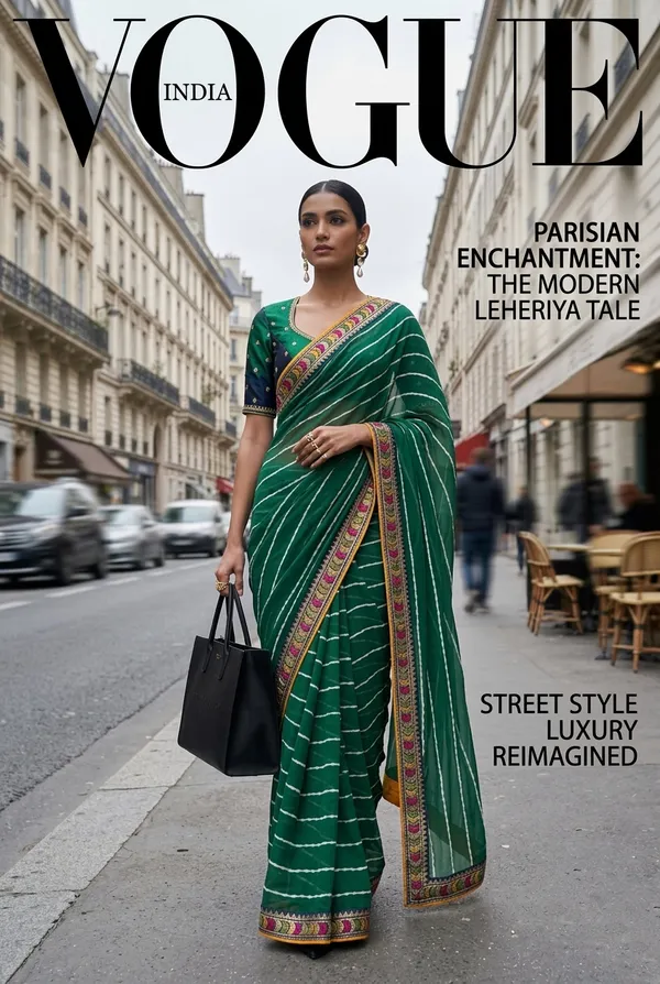 Emerald_Green_Bandhani_Stripe_Elegance_Saree