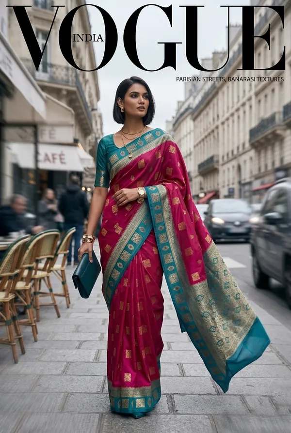 Exquisite_Rani_Pink_Silk_Saree_with_Contrast_Teal_Blue_Zari_Border