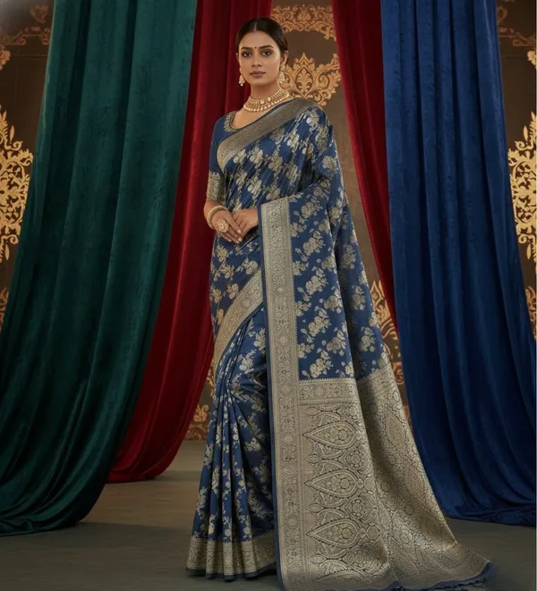 Navy_Blue_Banarasi_Satin_Silk_Saree_With_Antique_Gold_Zari_Brocade