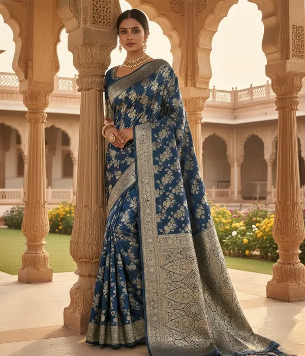 Navy_Blue_Banarasi_Satin_Silk_Saree_With_Antique_Gold_Zari_Brocade