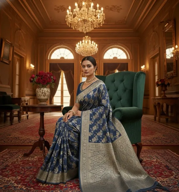 Navy_Blue_Banarasi_Satin_Silk_Saree_With_Antique_Gold_Zari_Brocade