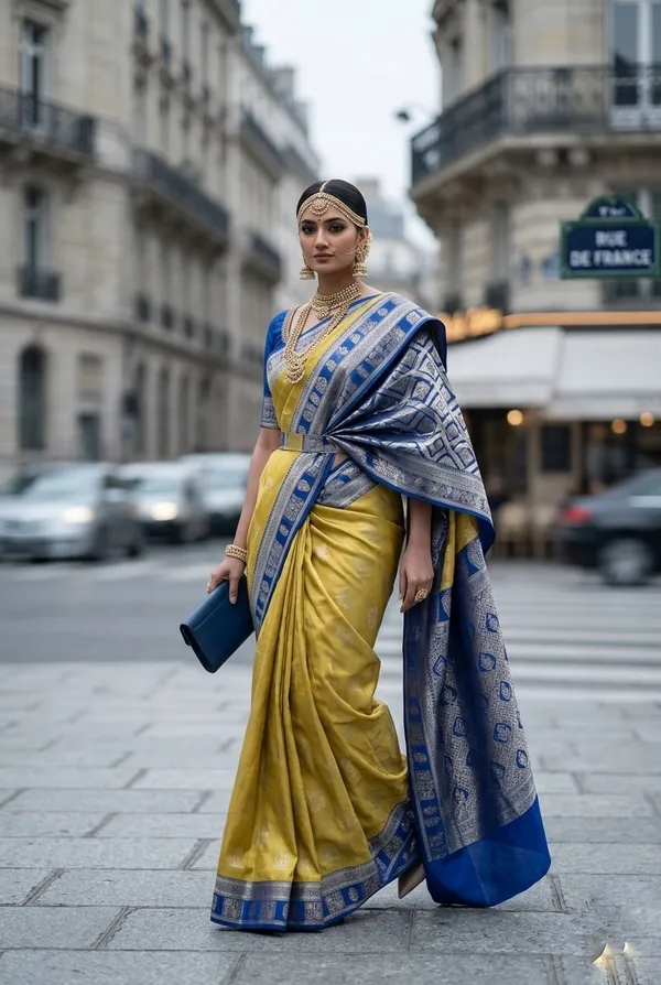 Majestic_Mustard_Yellow_Silk_Saree_with_Contrast_Royal_Blue_Zari_Border