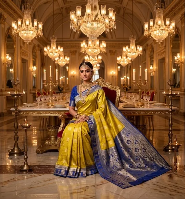 Majestic_Mustard_Yellow_Silk_Saree_with_Contrast_Royal_Blue_Zari_Border