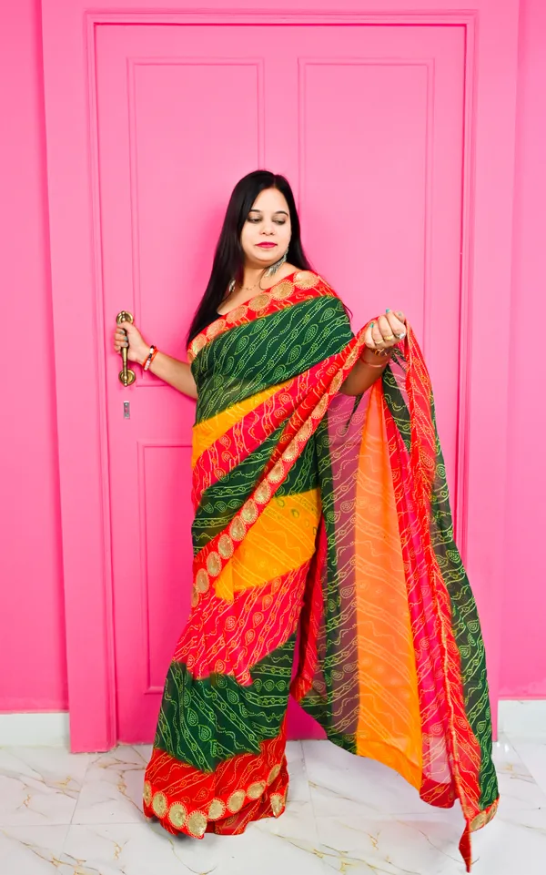 Multicolour_Bandhani_And_Patola_Style_Saree_With_Border
