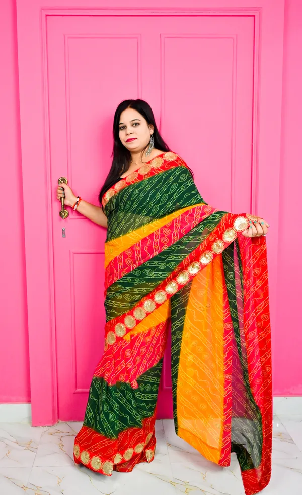 Multicolour_Bandhani_And_Patola_Style_Saree_With_Border
