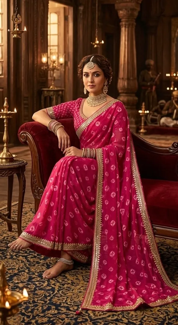Radiant_Pink_Bandhani_Print_Saree_with_Embellished_Zari_Border