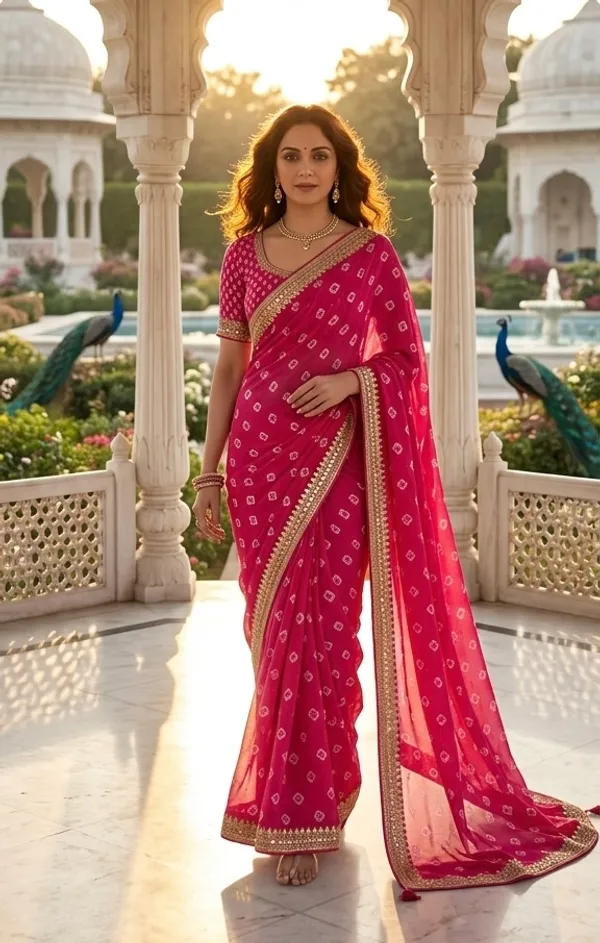 Radiant_Pink_Bandhani_Print_Saree_with_Embellished_Zari_Border