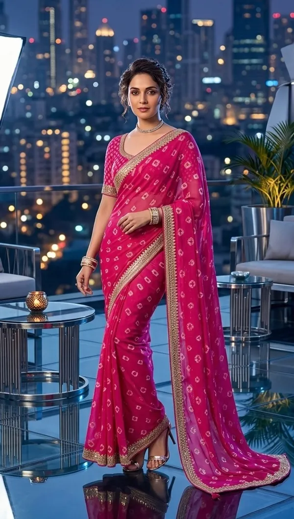 Radiant_Pink_Bandhani_Print_Saree_with_Embellished_Zari_Border