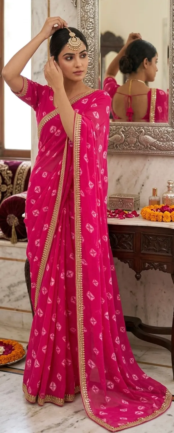 Radiant_Pink_Bandhani_Print_Saree_with_Embellished_Zari_Border