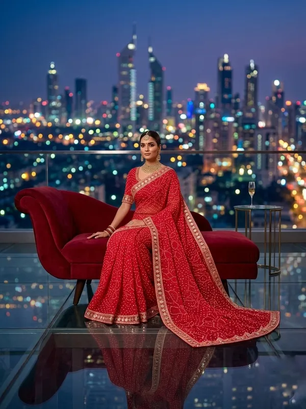 Regal_Crimson_Red_Embellished_Georgette_Saree_with_Ornate_Mirror-Work_Border