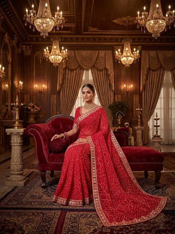 Regal_Crimson_Red_Embellished_Georgette_Saree_with_Ornate_Mirror-Work_Border