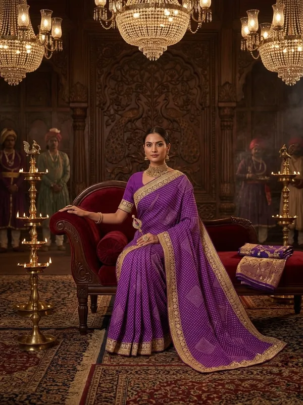 Regal_Deep_Purple_Bandhani_Motif_Saree_with_Antique_Gold_Border