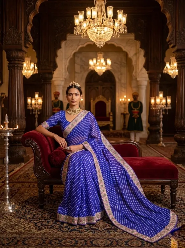Regal_Royal_Blue_Striped_Saree_with_Embroidered_Floral_Border