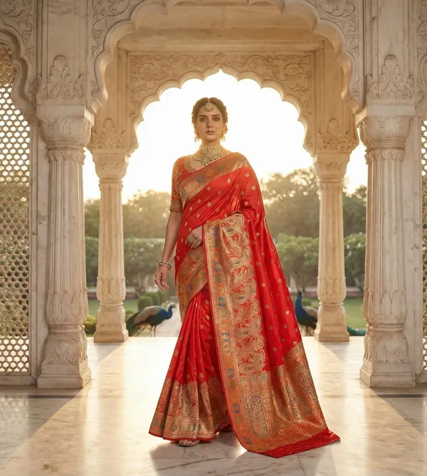 Royal_Crimson_Red_Silk_Saree_with_Antique_meenakari_Work