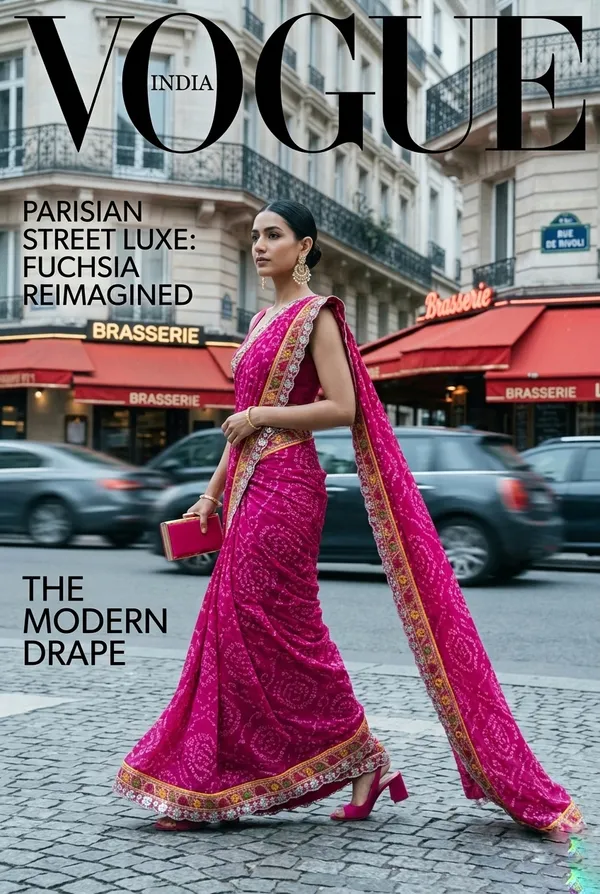 Vibrant_Pink_Bandhani_Saree_With_Glitter_Border