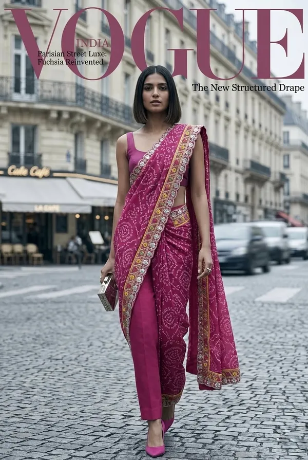 Vibrant_Pink_Bandhani_Saree_With_Glitter_Border