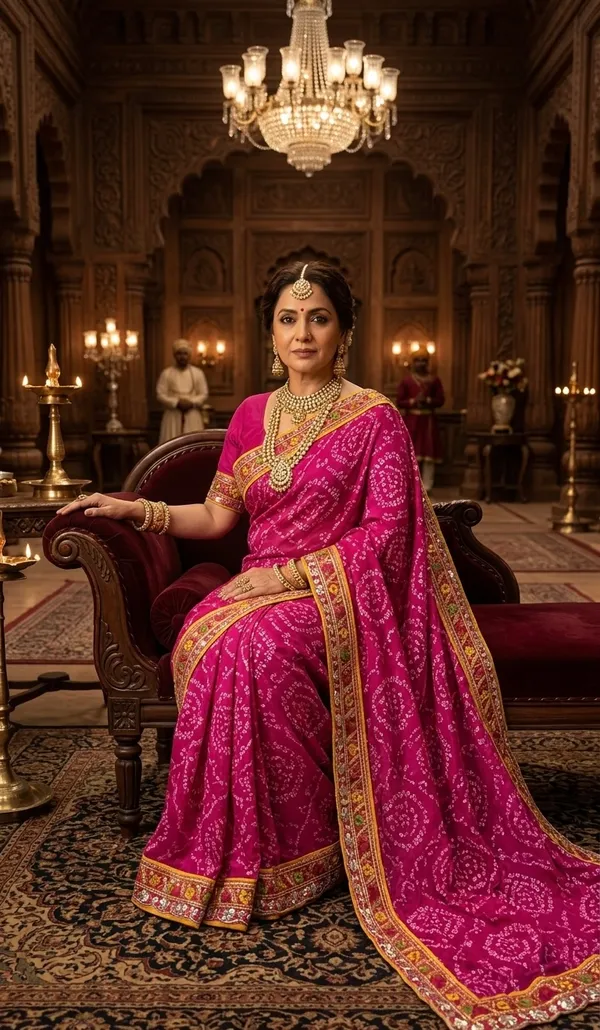 Vibrant_Pink_Bandhani_Saree_With_Glitter_Border
