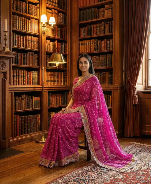 Vibrant_Pink_Bandhani_Saree_With_Glitter_Border