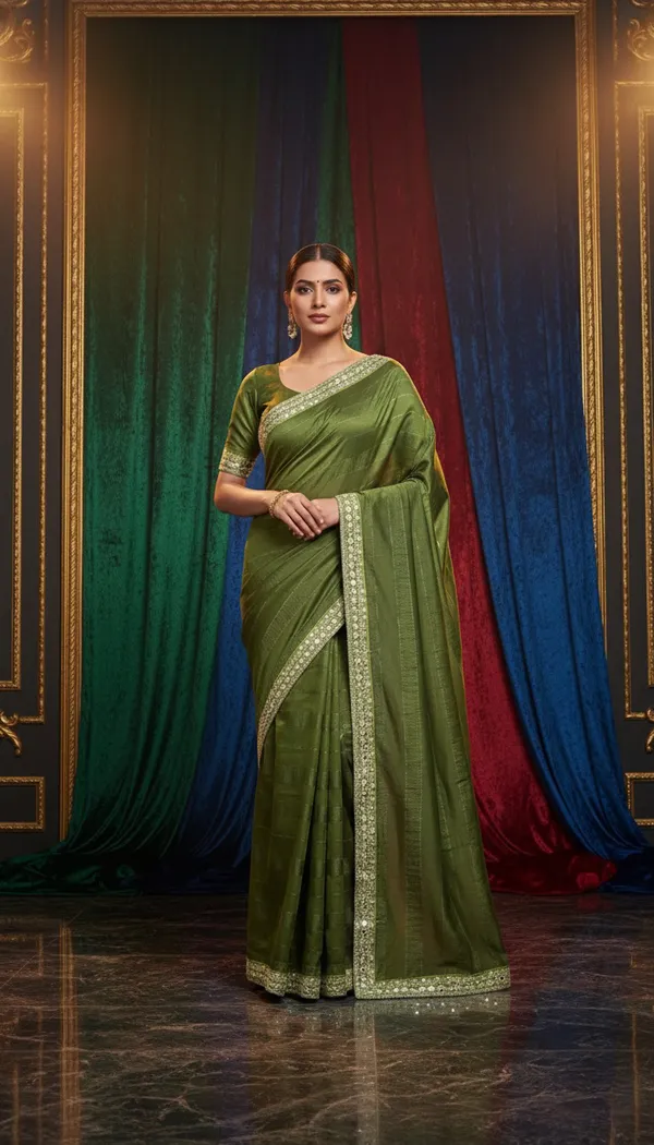 Olive_Green_Vetless_Regal_Woven_Saree