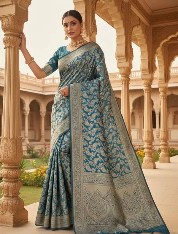 Exquisite_Indigo_Blue_Banarasi_Silk_Saree_With_Rich_Zari_And_Meenakari_Weave