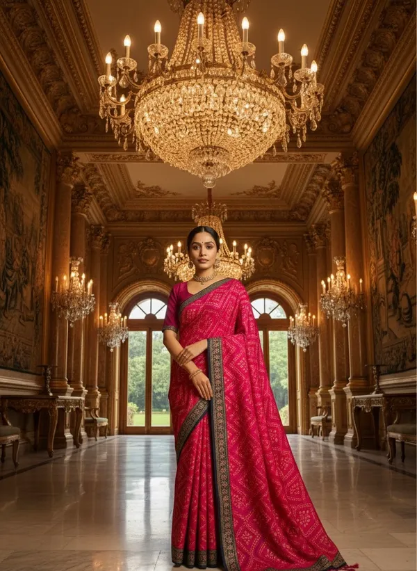 Vibrant_Fuchsia_Pink_Bandhani_Style_Saree_With_Border