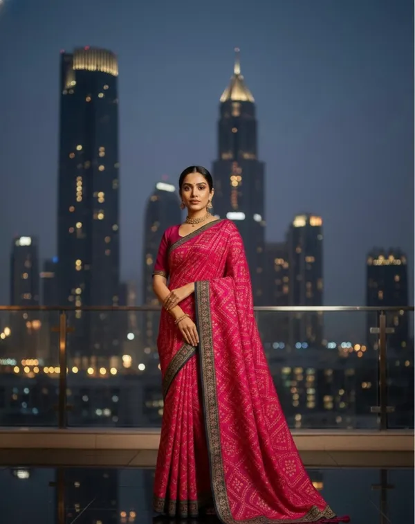 Vibrant_Fuchsia_Pink_Bandhani_Style_Saree_With_Border