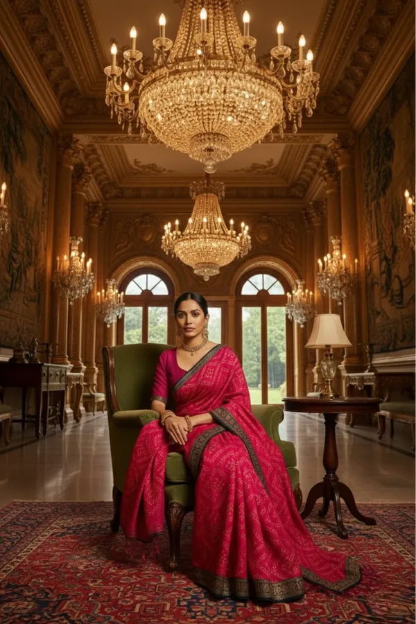 Vibrant_Fuchsia_Pink_Bandhani_Style_Saree_With_Border