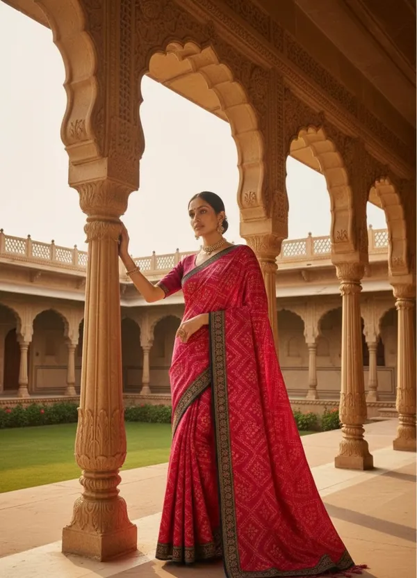 Vibrant_Fuchsia_Pink_Bandhani_Style_Saree_With_Border