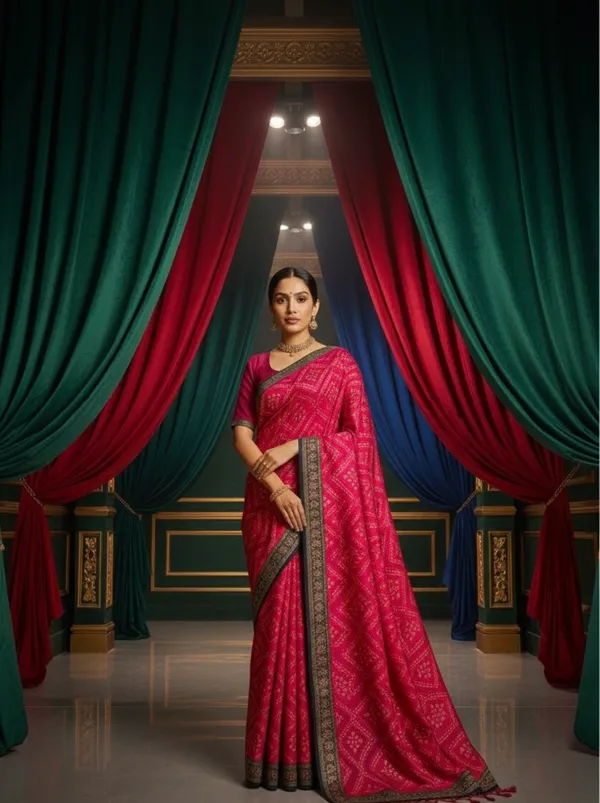 Vibrant_Fuchsia_Pink_Bandhani_Style_Saree_With_Border