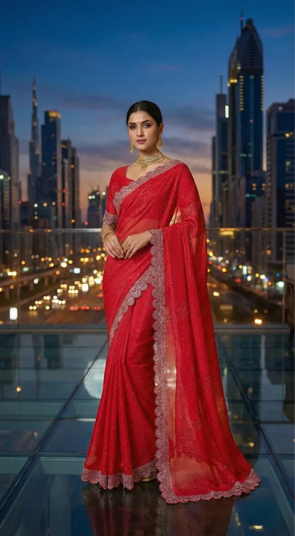 Red_Saree_With_Scalloped_Siroski_Crystal_Border