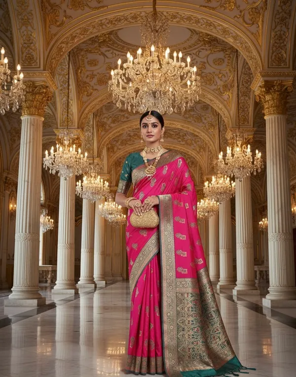 Regal_Rani_Pink_Banarasi_Silk_Saree_With_Antique_Zari_Border