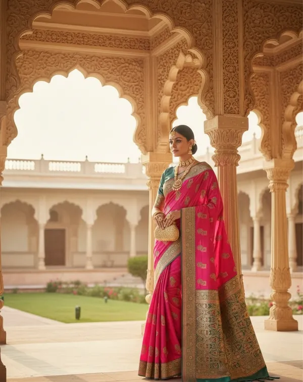 Regal_Rani_Pink_Banarasi_Silk_Saree_With_Antique_Zari_Border