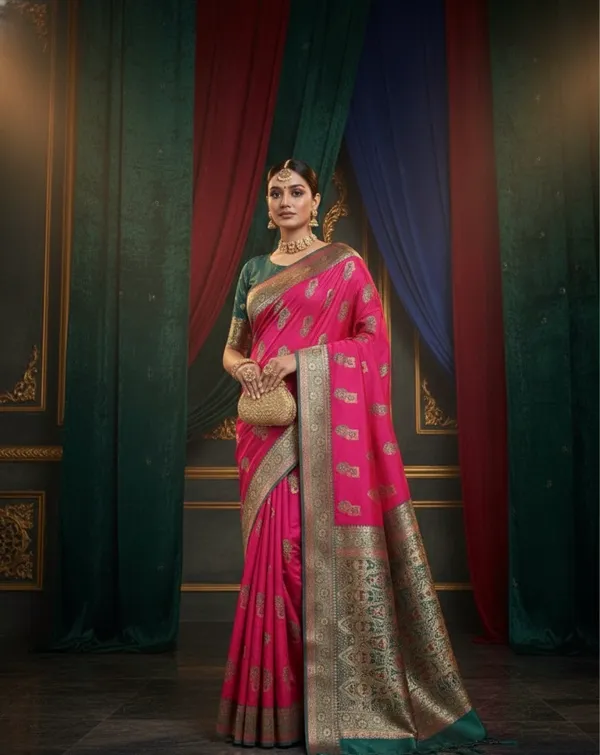 Regal_Rani_Pink_Banarasi_Silk_Saree_With_Antique_Zari_Border