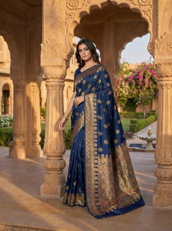 Midnight_Blue_Banarasi_Satin_Silk_Saree_With_Rich_Gold_Zari_Work