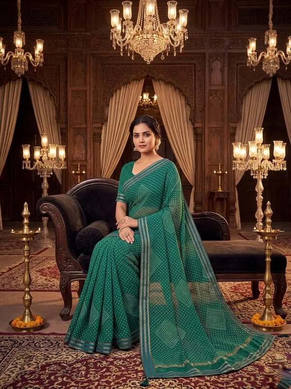 Crimson_Green_Radiance_Bandhani_Style_Saree_With_Rich_border_Zari_Work