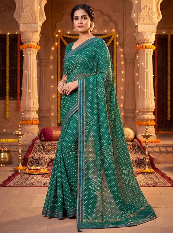 Crimson_Green_Radiance_Bandhani_Style_Saree_With_Rich_border_Zari_Work
