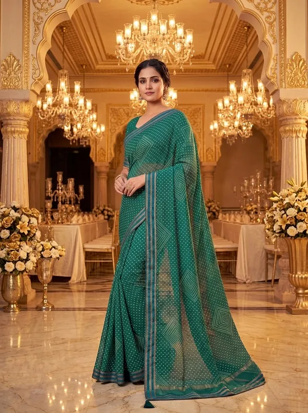 Crimson_Green_Radiance_Bandhani_Style_Saree_With_Rich_border_Zari_Work