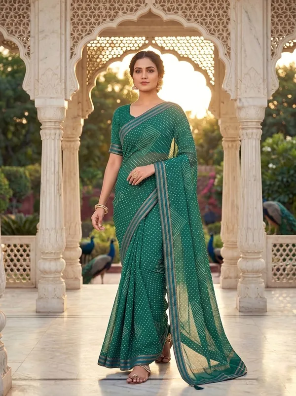 Crimson_Green_Radiance_Bandhani_Style_Saree_With_Rich_border_Zari_Work