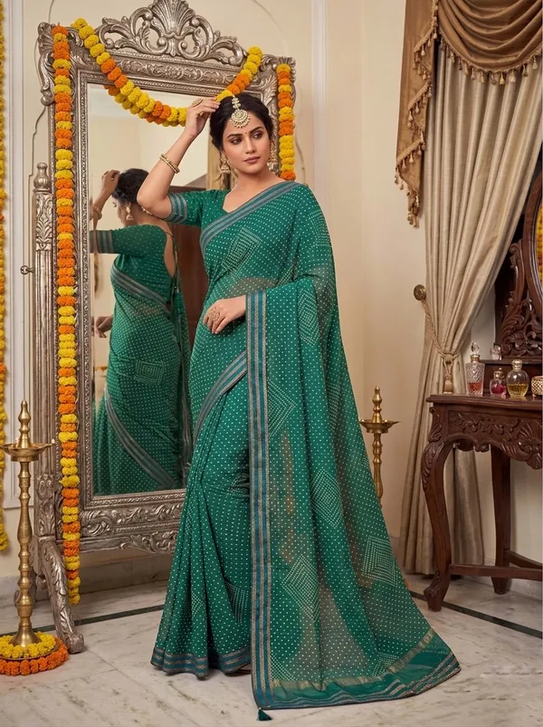 Crimson_Green_Radiance_Bandhani_Style_Saree_With_Rich_border_Zari_Work